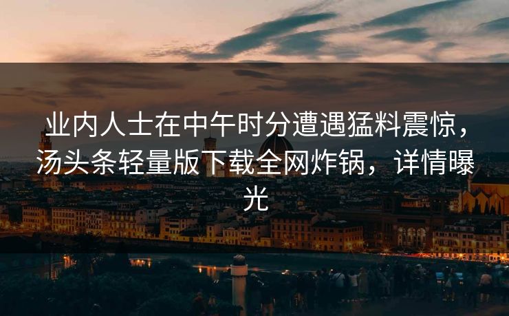 业内人士在中午时分遭遇猛料震惊，汤头条轻量版下载全网炸锅，详情曝光