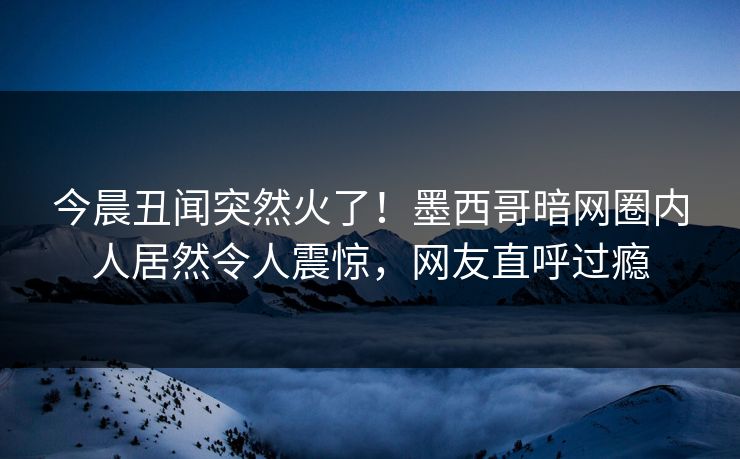 今晨丑闻突然火了！墨西哥暗网圈内人居然令人震惊，网友直呼过瘾