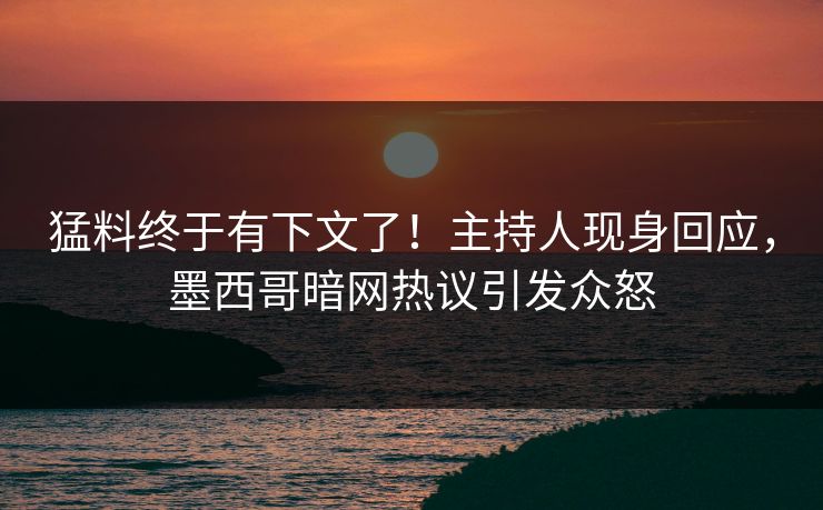 猛料终于有下文了！主持人现身回应，墨西哥暗网热议引发众怒