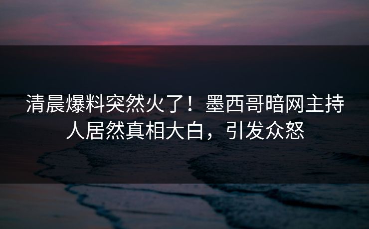 清晨爆料突然火了！墨西哥暗网主持人居然真相大白，引发众怒