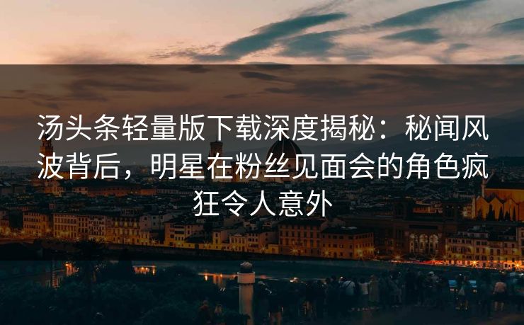汤头条轻量版下载深度揭秘：秘闻风波背后，明星在粉丝见面会的角色疯狂令人意外